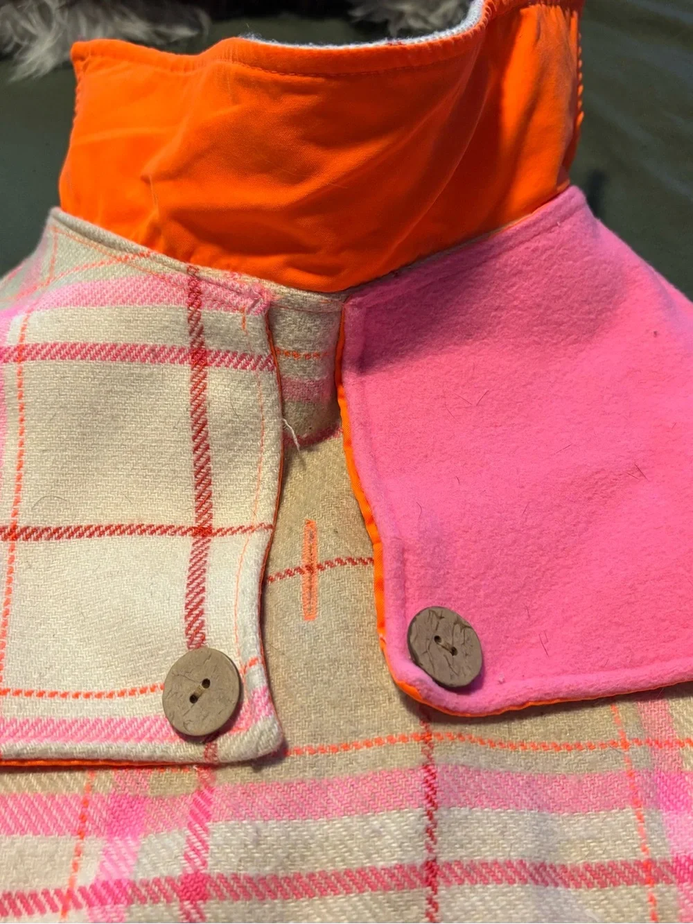Moshiqa Pink Plaid Tartan Wool Dog Coat with Reflective Trim Size XL